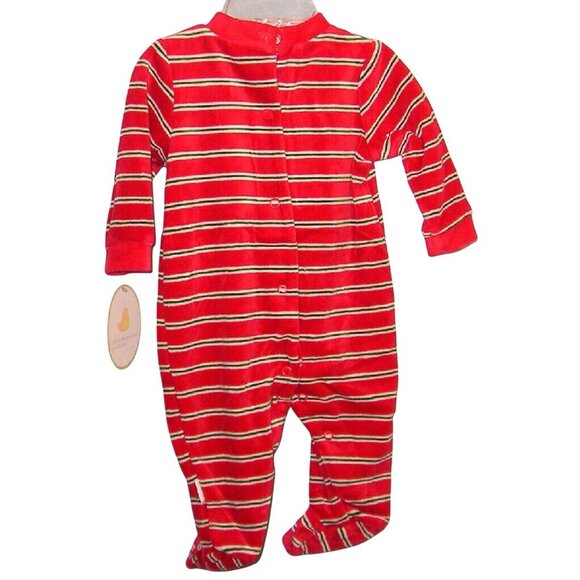 BABYS First CHRISTMAS 0M 3M 0 3 M Romper Sleeper Red Green Stripes Snowman NEW - Picture 3 of 3